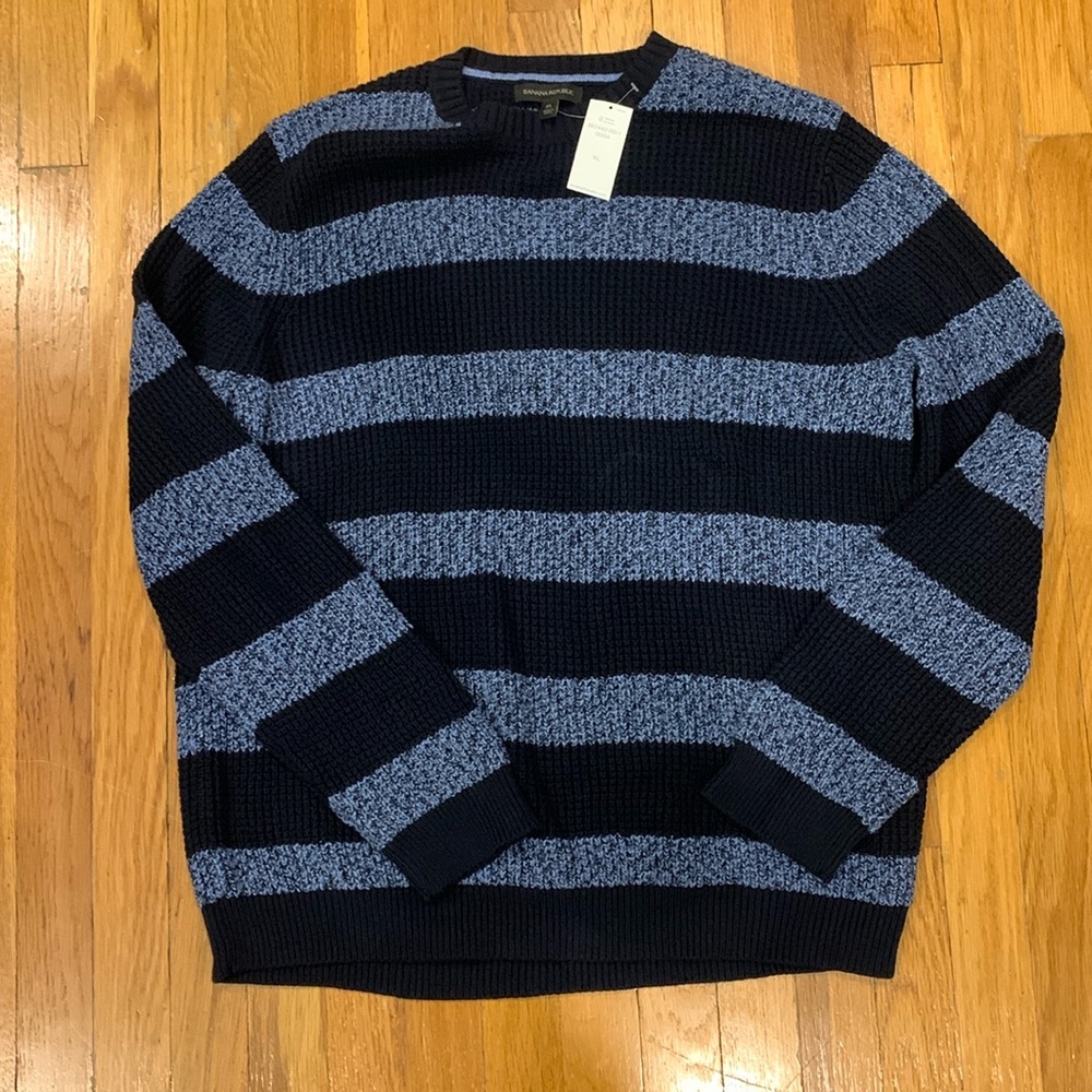NWT Banana Republic Men’s Striped Crew Neck Cotton Blend Sweater, Size XL